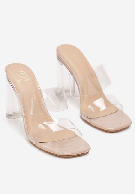 Beżowe Transparentne Klapki na Obcasie Shuss