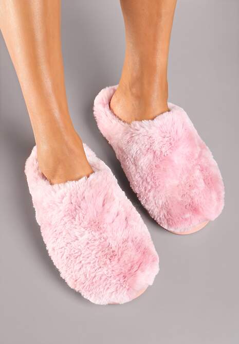 Różowe Kapcie na Płaskiej Podeszwie z Futerkiem Leranna