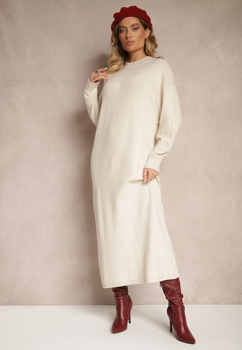 Szara Pudełkowa Sukienka z Dzianiny z Wiskozą Maziala