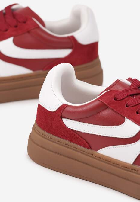 Czerwone Zamszowe Sneakersy Tenisówki Ozdobione Geometrycznym Motywem Nalivette