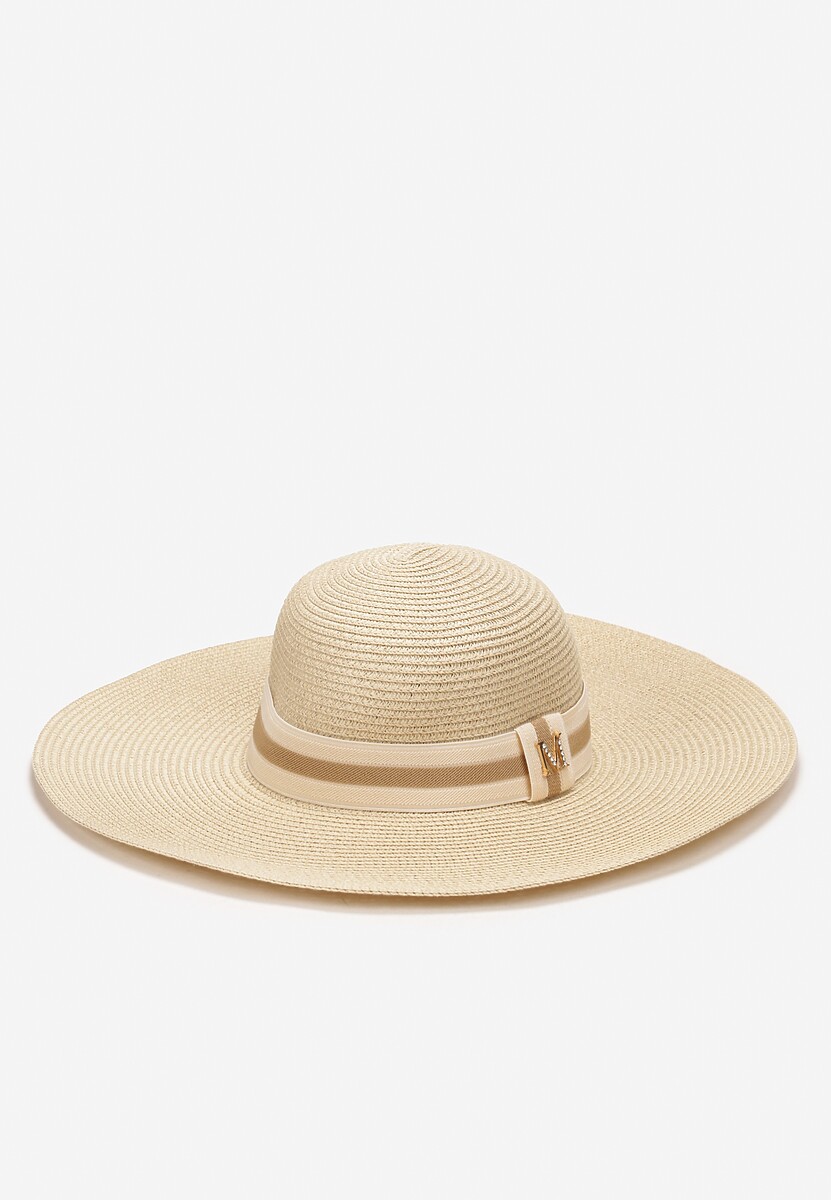 Jasnobeżowy Szeroki Kapelusz Słomiany z Ozdobą w Cyrkonie Jazzed