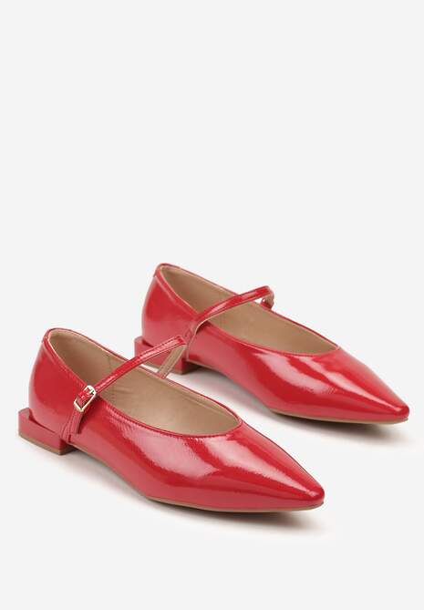 Czerwone Balerinki Mary Jane Vices z Geometrycznym Obcasem i Skórzaną Wkładką Vermene