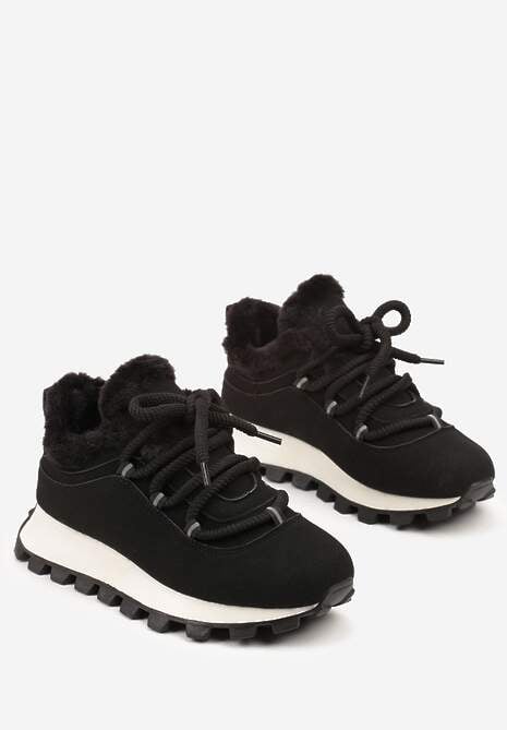 Czarne Sneakersy Typu Śniegowce na Tłoczonej Platformie Sierrna