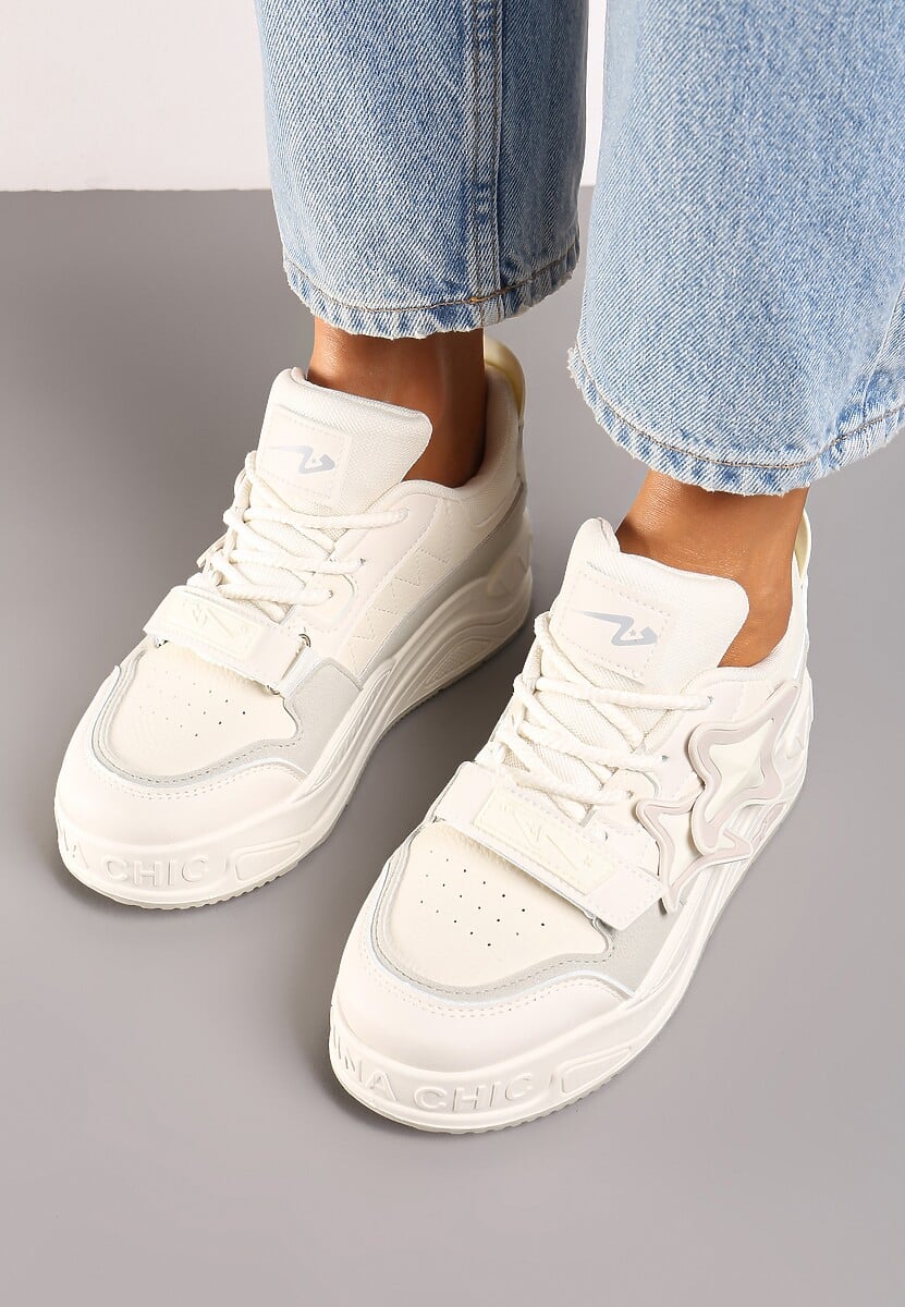 Beżowo-Szare Sneakersy na Platformie z Grubymi Sznurowadłami i Zapięciem na Rzep Arlaia