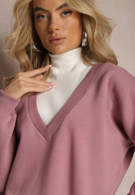 Ciemnoróżowa Bawełniana Bluza z Trójkątnym Dekoltem Hydralia