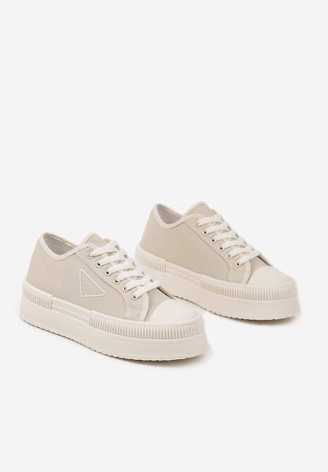 Beżowe Trampki na Podwójnej Podeszwie z Ozdobnym Znaczkiem na Cholewce Alivrelia