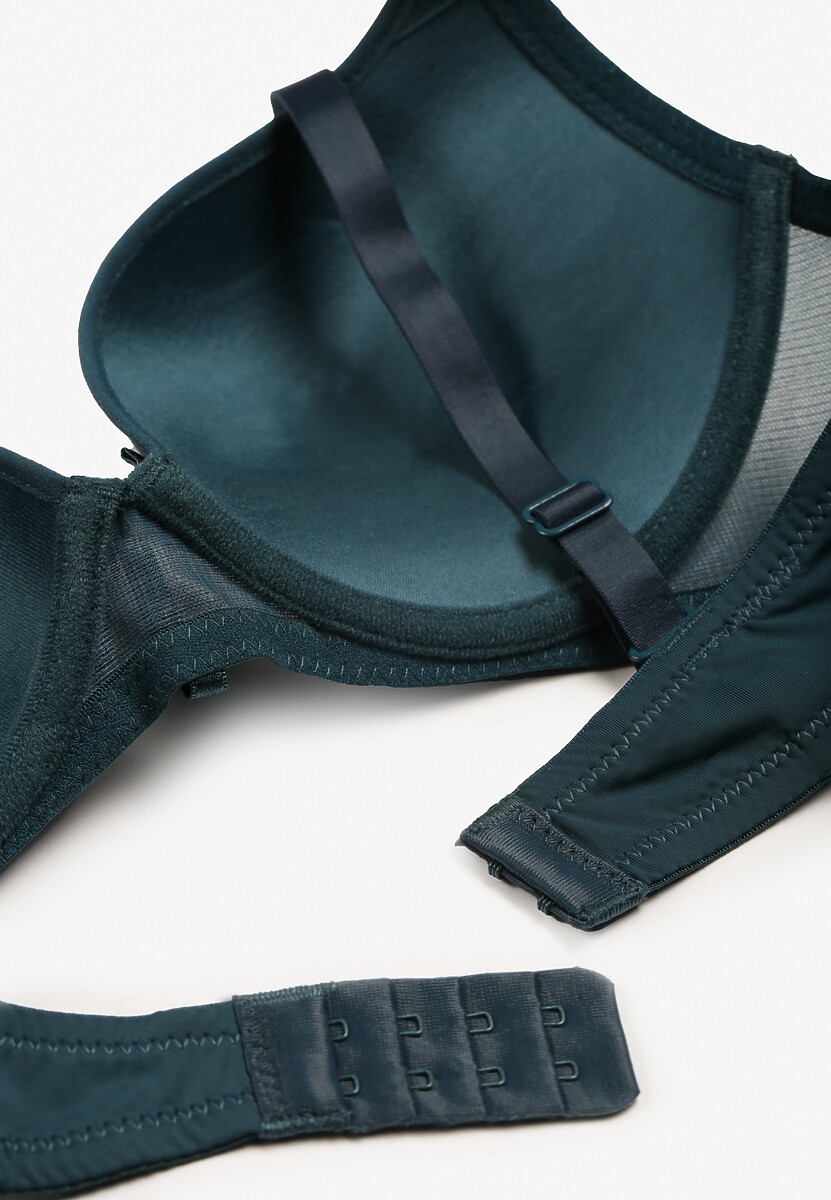 Ciemnozielony Biustonosz Push Up Ozdobiony Kwiatowym Wzorem i Kokardką Amaril