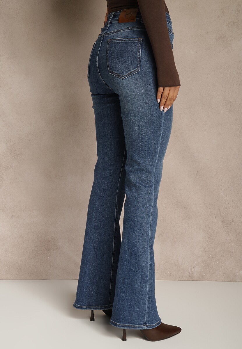 Niebieskie Jeansy High Waist o Kroju Dzwonów Finvenne