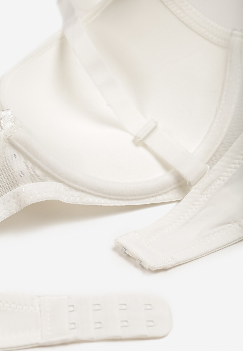 Jasnobeżowy Biustonosz Push Up Ozdobiony Kwiatowym Wzorem i Kokardką Amaril