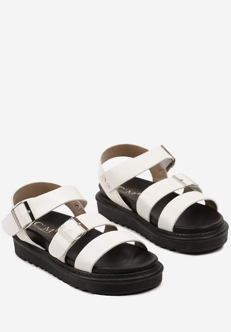 Białe Płaskie Sandały na Zapinane na Sprzączkę Mealla