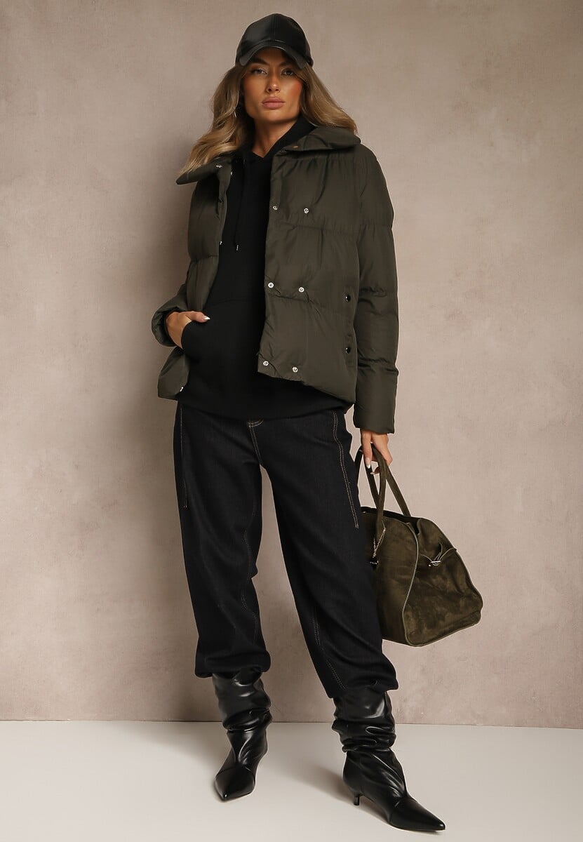 Ciemnozielona Pikowana Kurtka na Napy Elriona