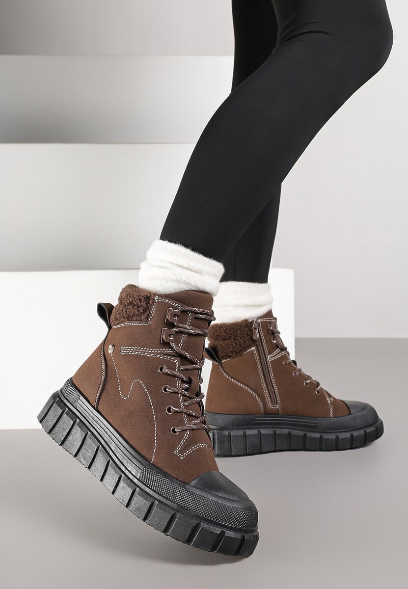 Brązowe Botki Trapery Vices na Platformie z Tłoczeniem Anarrive