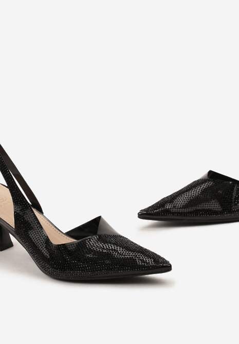 Czarne Transparentne Sandały z Cyrkoniami z Odkrytą Piątą i Noskiem w Szpic  Riavela