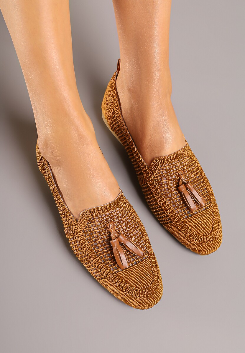 Brązowe Mokasyny z Siateczki z Frędzlami Adenda