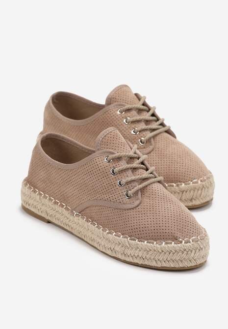 Ciemnobeżowe Tenisówki na Plecionej Podeszwie Zdobione Perforacją Zolavira