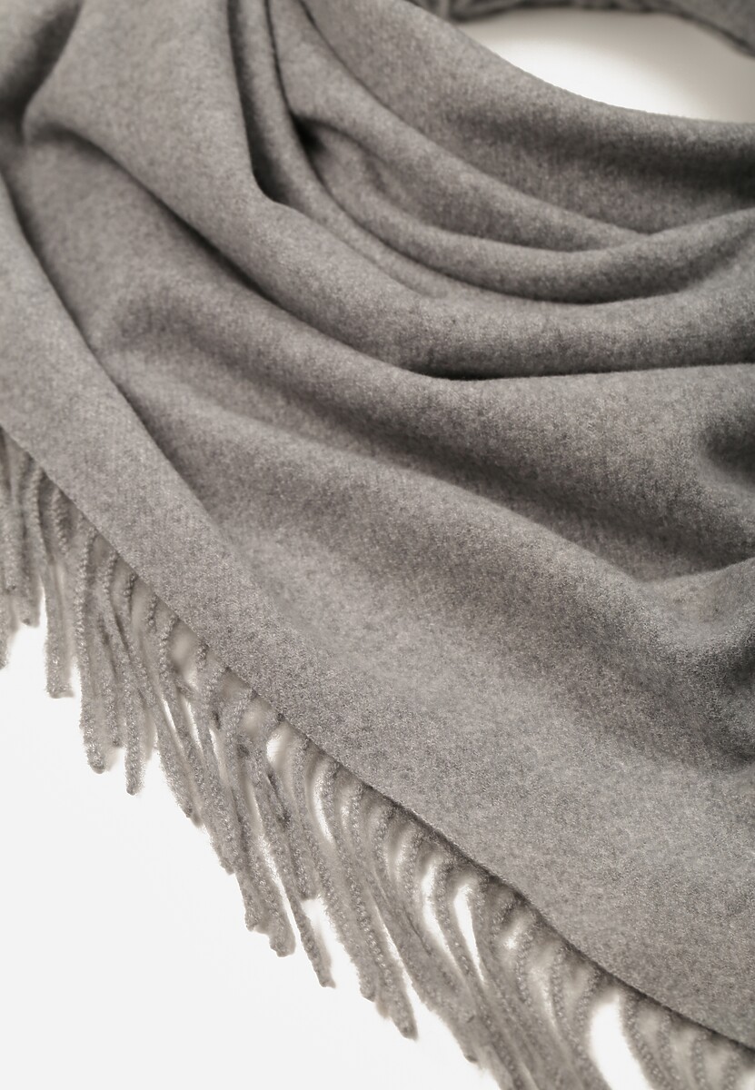 Szary Bawełniano-Wiskozowy Szalik w Kształcie Trójkąta z Frędzlami Vetisara