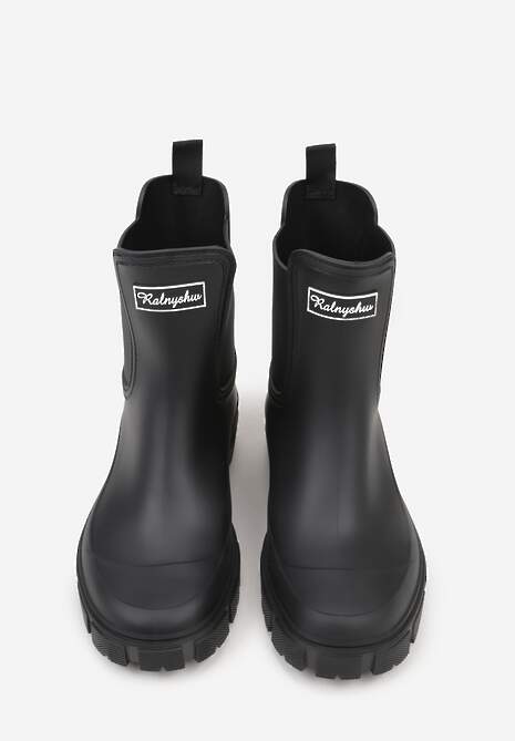 Czarne Kalosze z Elastycznymi Panelami i Detalem z Napisem Delaena