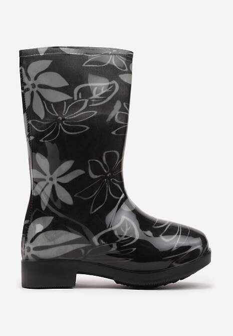 Czarno-Zielone Kalosze z Minimalistycznym Wzorem w Kwiaty Harivan