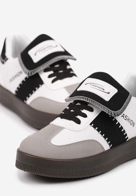 Biało-Czarne Sneakersy na Platformie z Kontrastującymi Detalami i Wywiniętym Językiem Amirila