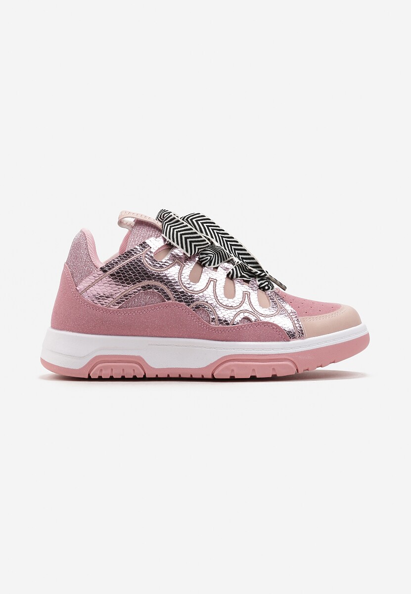 Różowe Sneakersy Ozdobione Brokatem z Oryginalnym Sznurowaniem Patricie