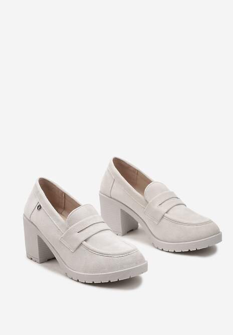 Jasnoszare Półbuty Mokasyny z Ekozamszu na Słupku i Platformie Andarco