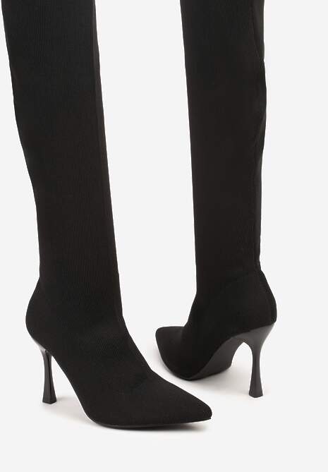 Czarne Kozaki na Szpilce Vices z Elastyczną Cholewką Nulicella