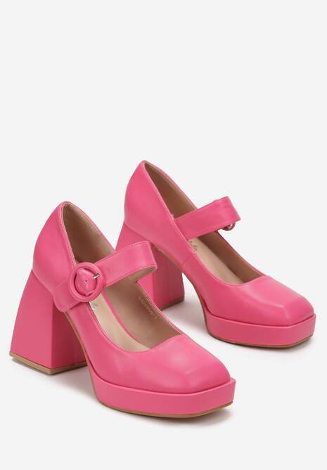 Fuksjowe Czółenka na Geometrycznym Słupku Zapinane na Sprzączkę Neritta