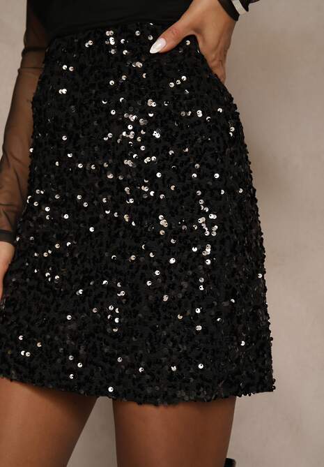 Czarna Spódnica z Cekinami o Kroju Ołówkowym Idiluna