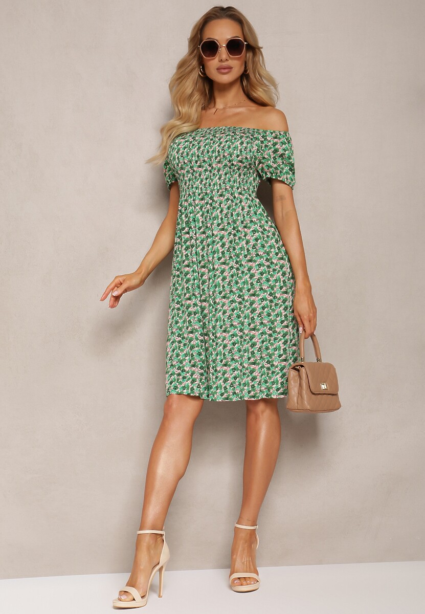 Zielona Sukienka Typu Hiszpanka z Wiskozy z Gumkami w Talii Wiariana