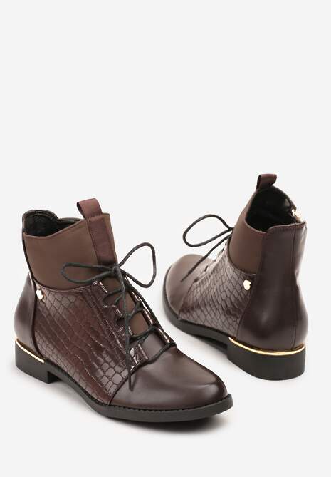 Brązowe Botki Vices w Stylu Trzewików z Motywem Skóry Krokodyla Alirriva