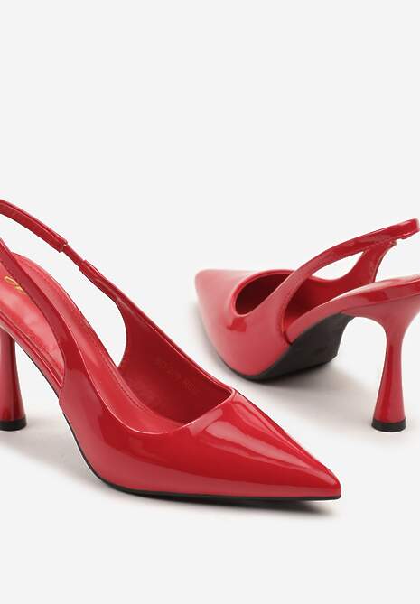 Czerwone Lakierowane Sandały Szpilki Typu Slingback Ulios