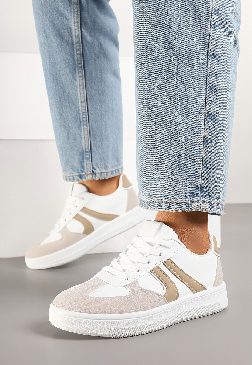 Biało-Beżowe Sneakersy Klasyczne Tenisówki Setinora