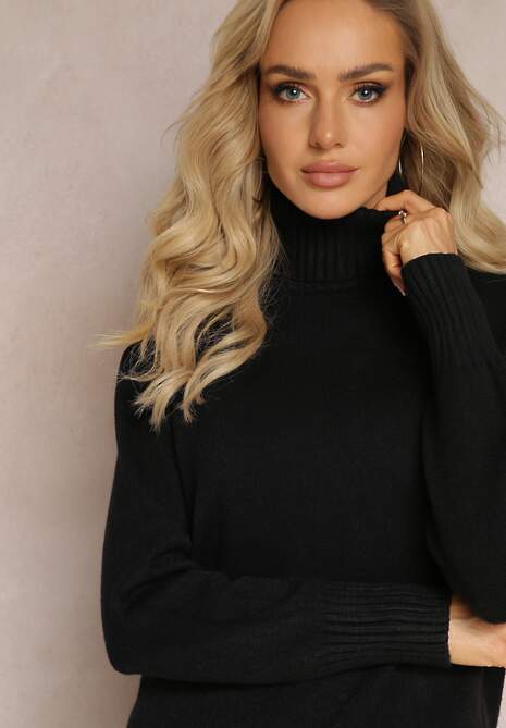 Czarna Dzianinowa Sukienka z Golfem Pacienas