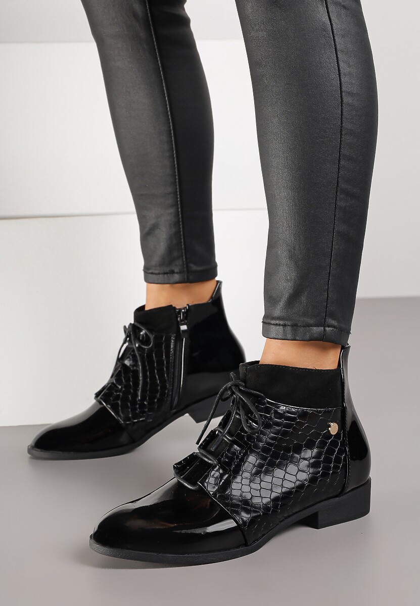 Czarne Eleganckie Botki Vices ze Sznurowaniem Vlerrie