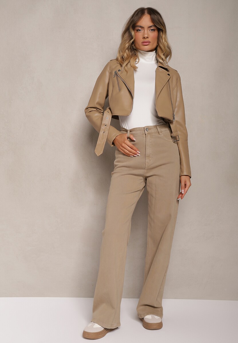 Ciemnobeżowe Jeansy Szerokie Phririope