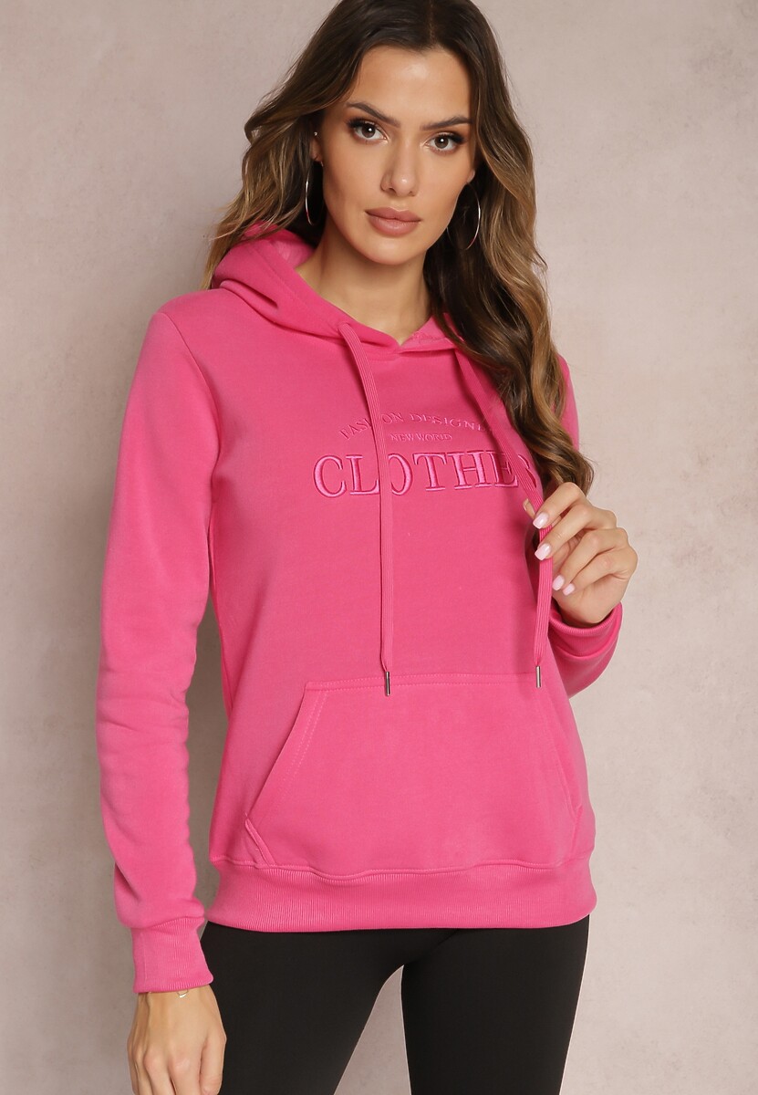 Czarna Ocieplana Bluza z Haftem i Kapturem Ieliana