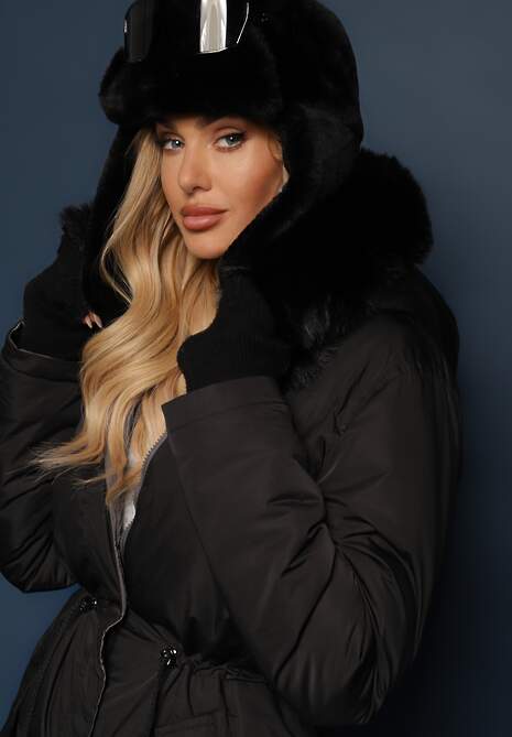 Szaro-Czarna Długa Kurtka Płaszcz o Dwustronnym Fasonie z Kapturem Astrae