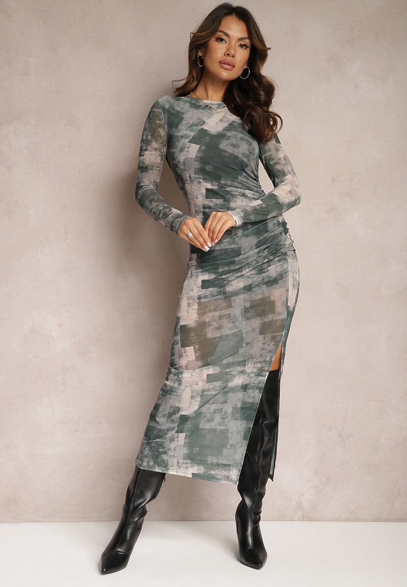 Granatowa Dopasowana Sukienka Maxi z Wycięciem Marperra