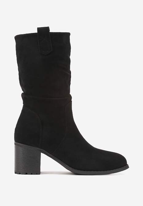 Czarne Botki o Fasonie Kowbojek z Marszczoną Cholewką za Kostkę Alfzara