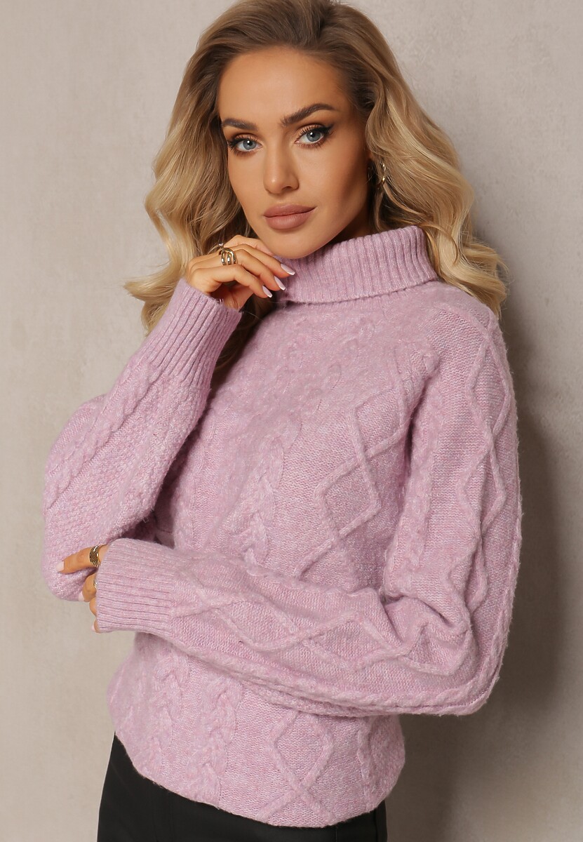 Fioletowy Oversizowy Golf w Ozdobny Splot Jupiterra