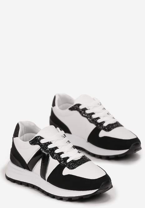 Czarne Sneakersy z Brokatem przed Kostkę Skylara