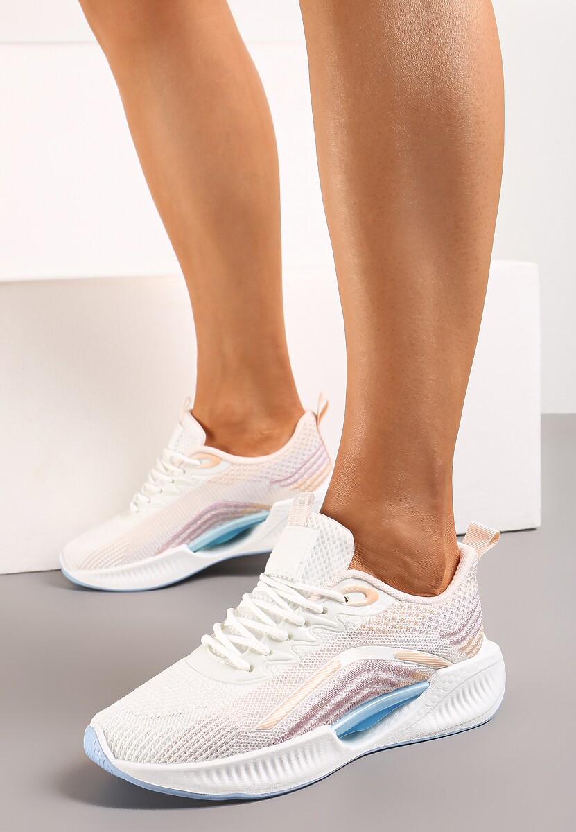 Beżowo-Niebieskie Buty Sportowe z Siateczki z Ozdobną Wstawką na Podeszwie Yllaria