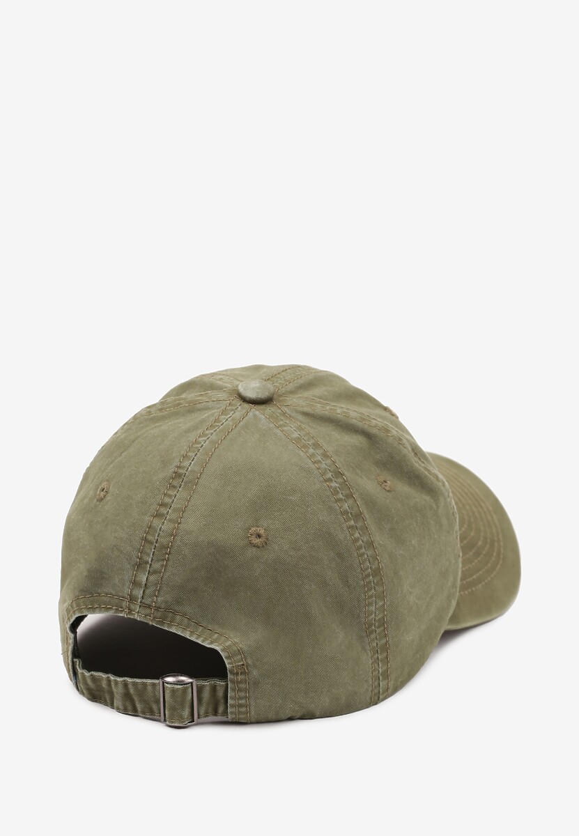 Zielona Czapka z Daszkiem w Bawełny Zdobiona Napisem w Stylu Haftu Reioni