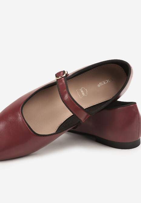 Bordowe Balerinki Vices z Wkładką ze Skóry Naturalnej Ozdobione Paskiem Patantie