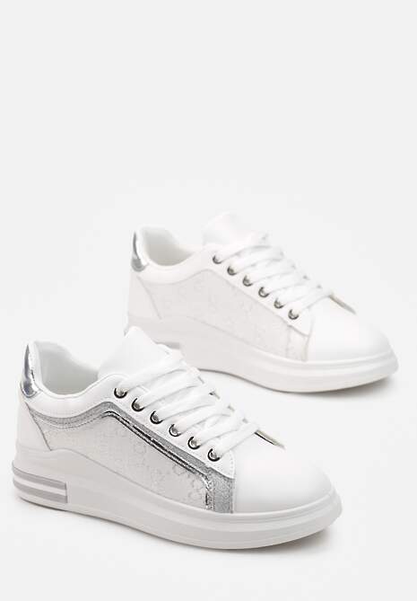 Białe Sneakersy z Brokatem i Metaliczną Wstawką Selien