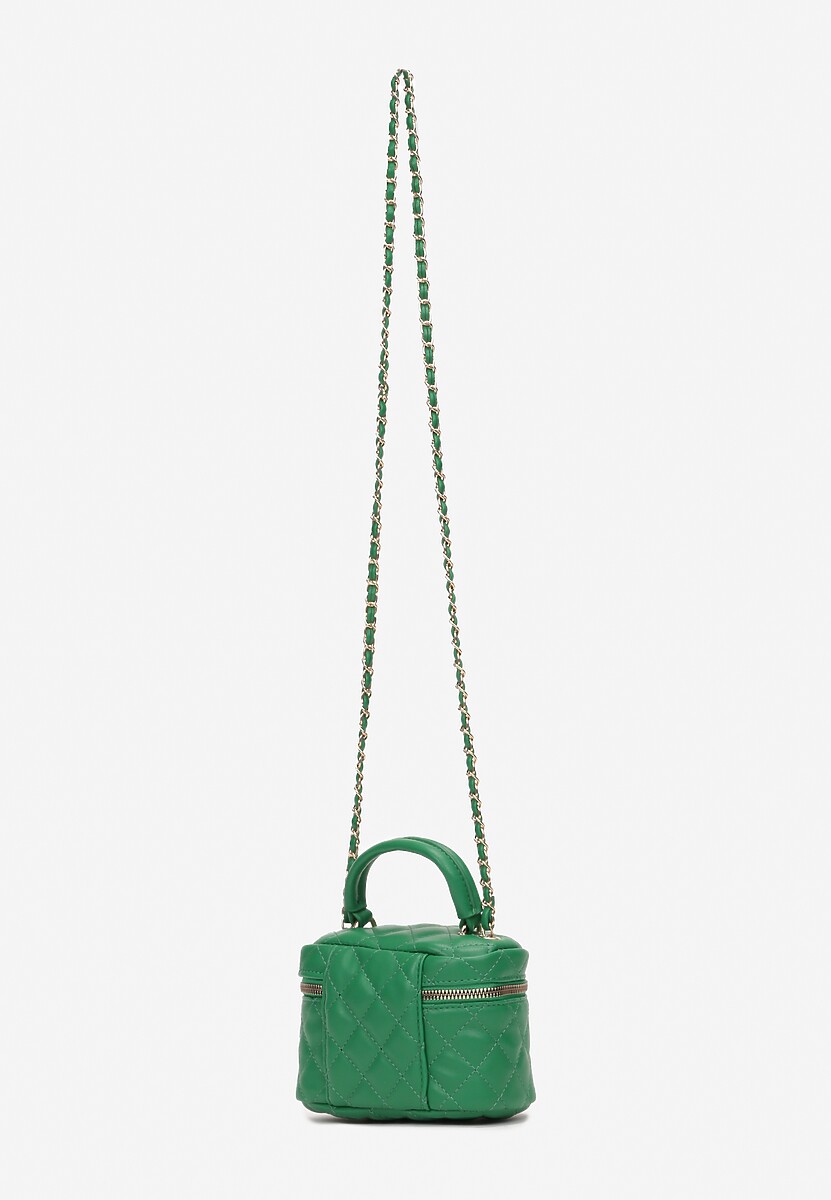 Zielona Torebka Kuferek z Ozdobnym Pikowaniem i Biżuteryjnym Paskiem Vinea