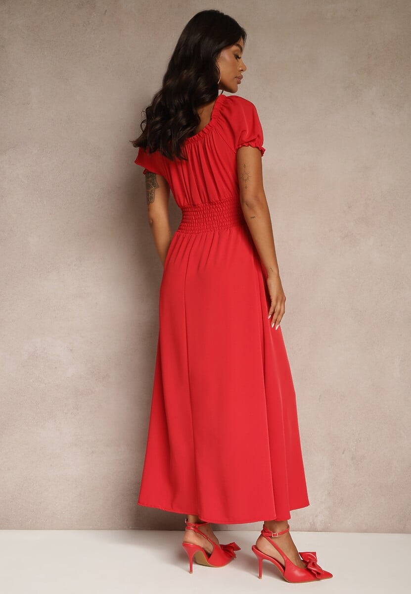 Czerwona Sukienka z Bufiastymi Rękawami Dolirrea