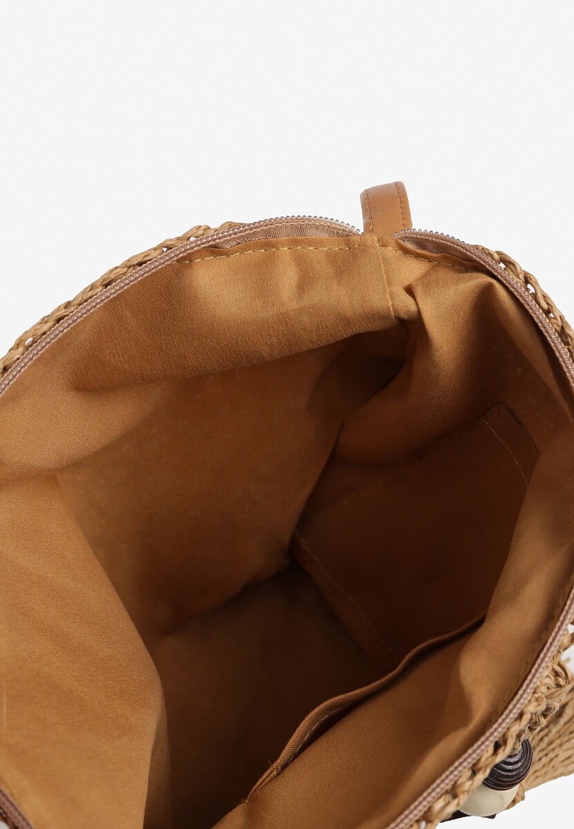 Beżowo-Niebieska Pleciona Torebka z Koralikami i Frędzlami Ardells