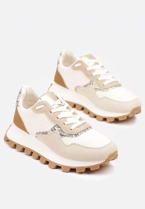 Beżowe Sneakersy z Geometrycznym Wzorem Korisoria