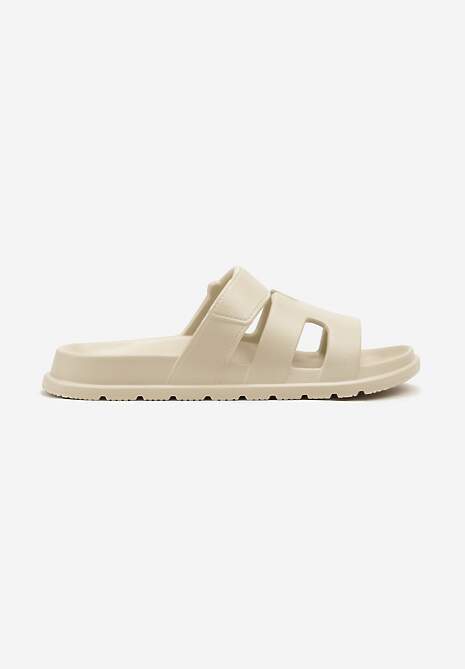 Beżowe Klapki z Pianki Zdobione Geometrycznymi Wycięciami Flenirae